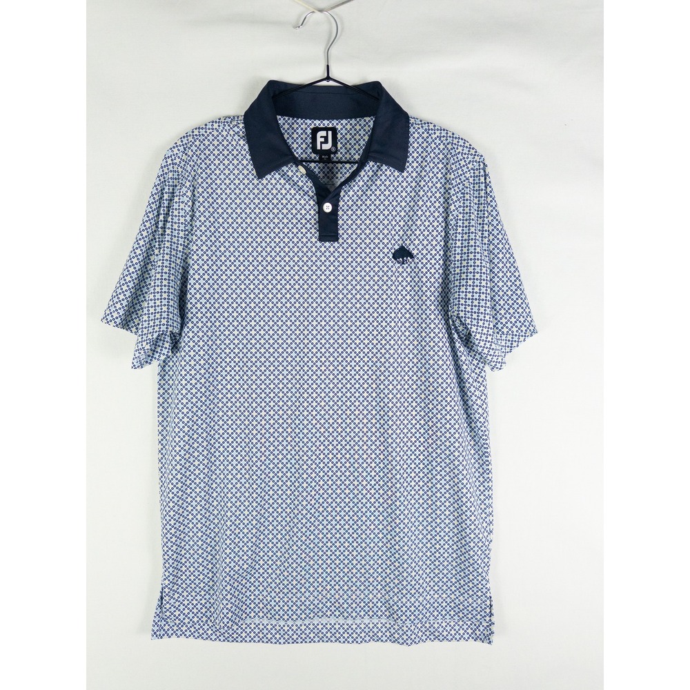 FootJoy FJ Golf Polo Shirt Mens S White Navy Geometric Print Embroidered Country